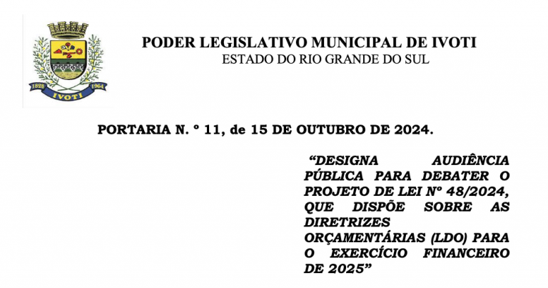 PORTARIA N.o 11, de 15 DE OUTUBRO DE 2024