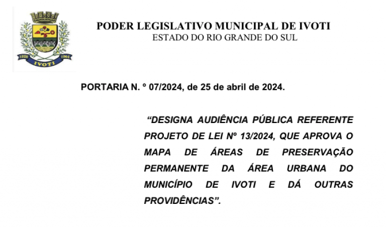 Audiência Pública - 22/05/2024 - Sede do Poder Legislativo às 19h