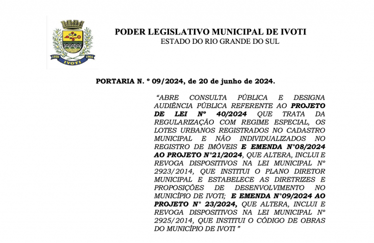 AUDIÊNCIA PÚBLICA - PROJETO DE LEI Nº 40/2024 - 25/07/2024